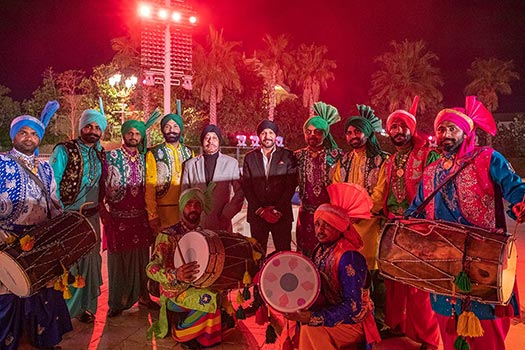 Dhol players with Mr. Harmeek Singh during the Apna Punjab at Bollywood Parks Dubai